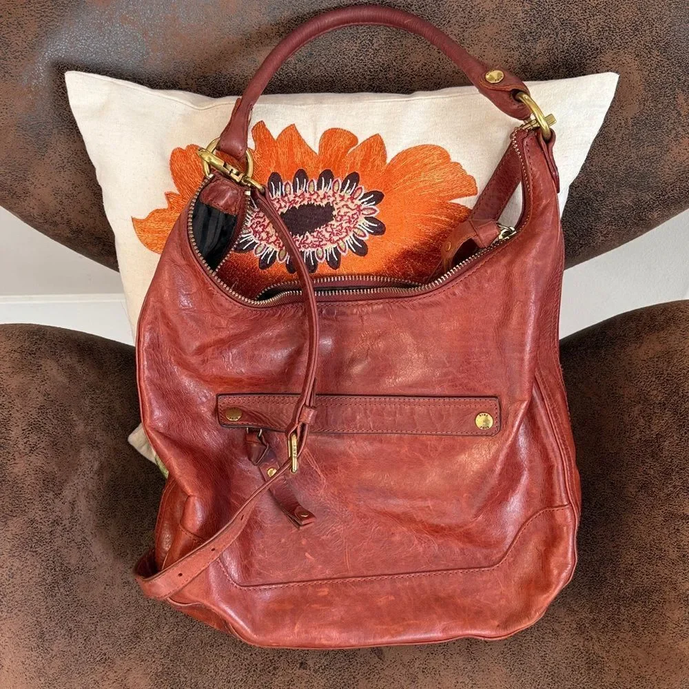FRYE MELISSA LEATHER HOBO BAG WHISKY W/CROSSBODY STRAP BRASS HARDWARE VGUC